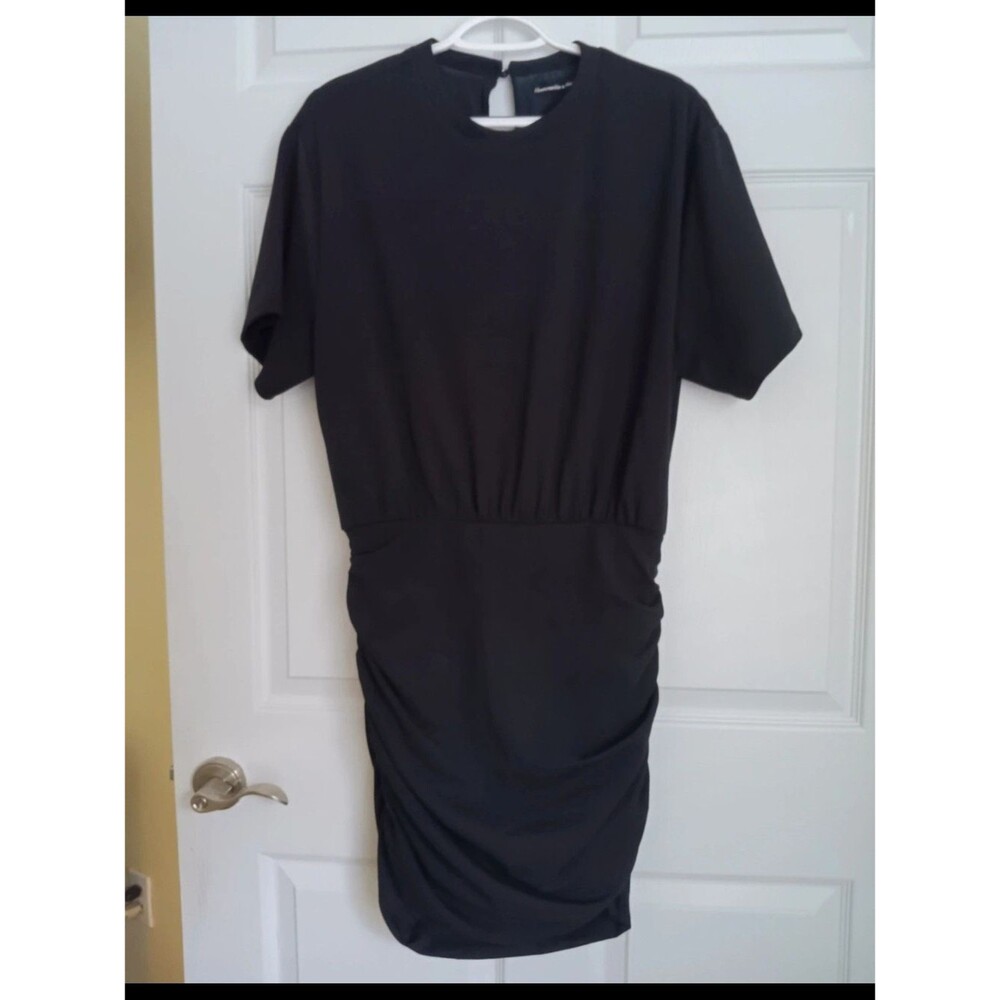 Abercrombie & Fitch Black Short-Sleeve Ruched Waist Mini Dress